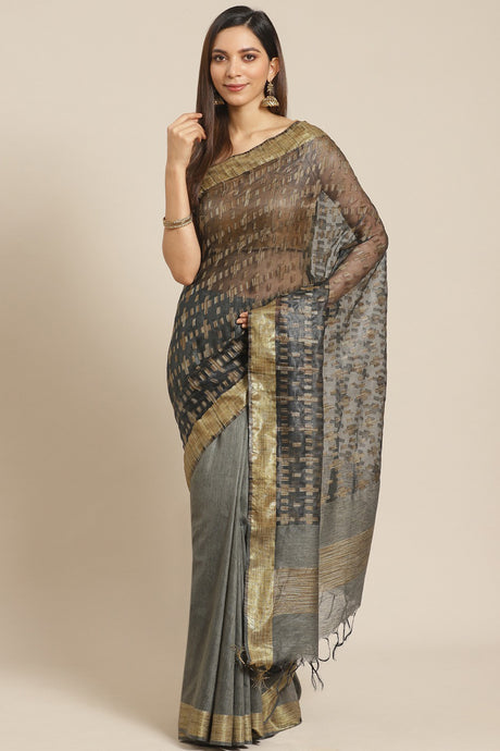 Buy Art Silk Woven Saree in Grey