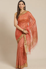 Buy Art Silk Woven Saree in Peach