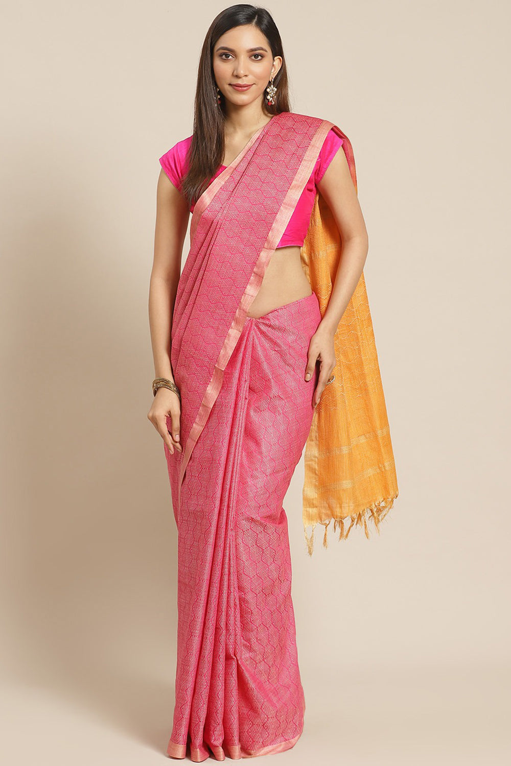 Buy Cotton Silk Woven Saree in Pink