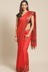 Buy Cotton Silk Woven Saree in Red