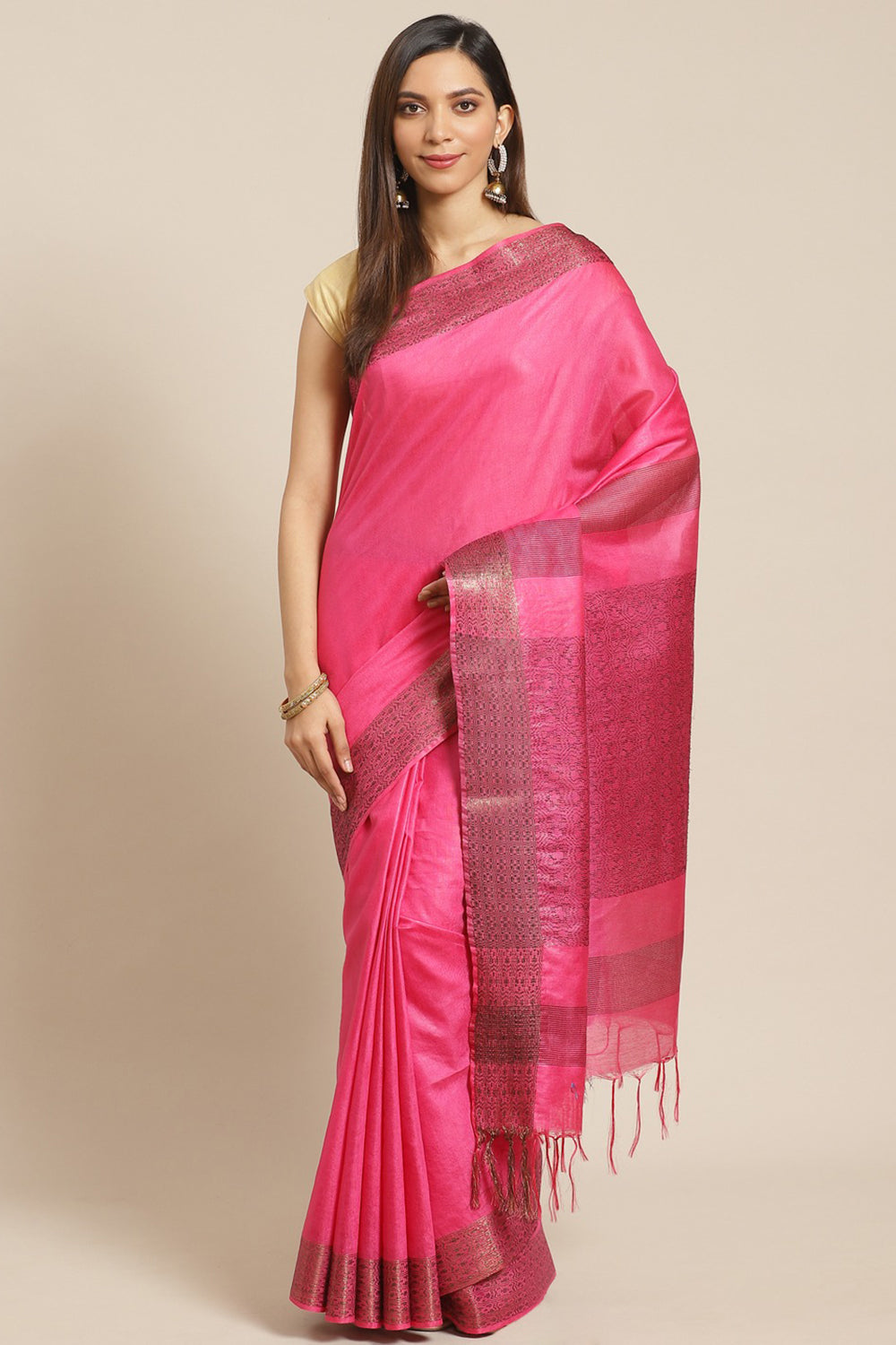 Buy Cotton Silk Woven Saree in Pink