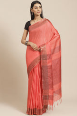 Buy Cotton Silk Woven Saree in Peach