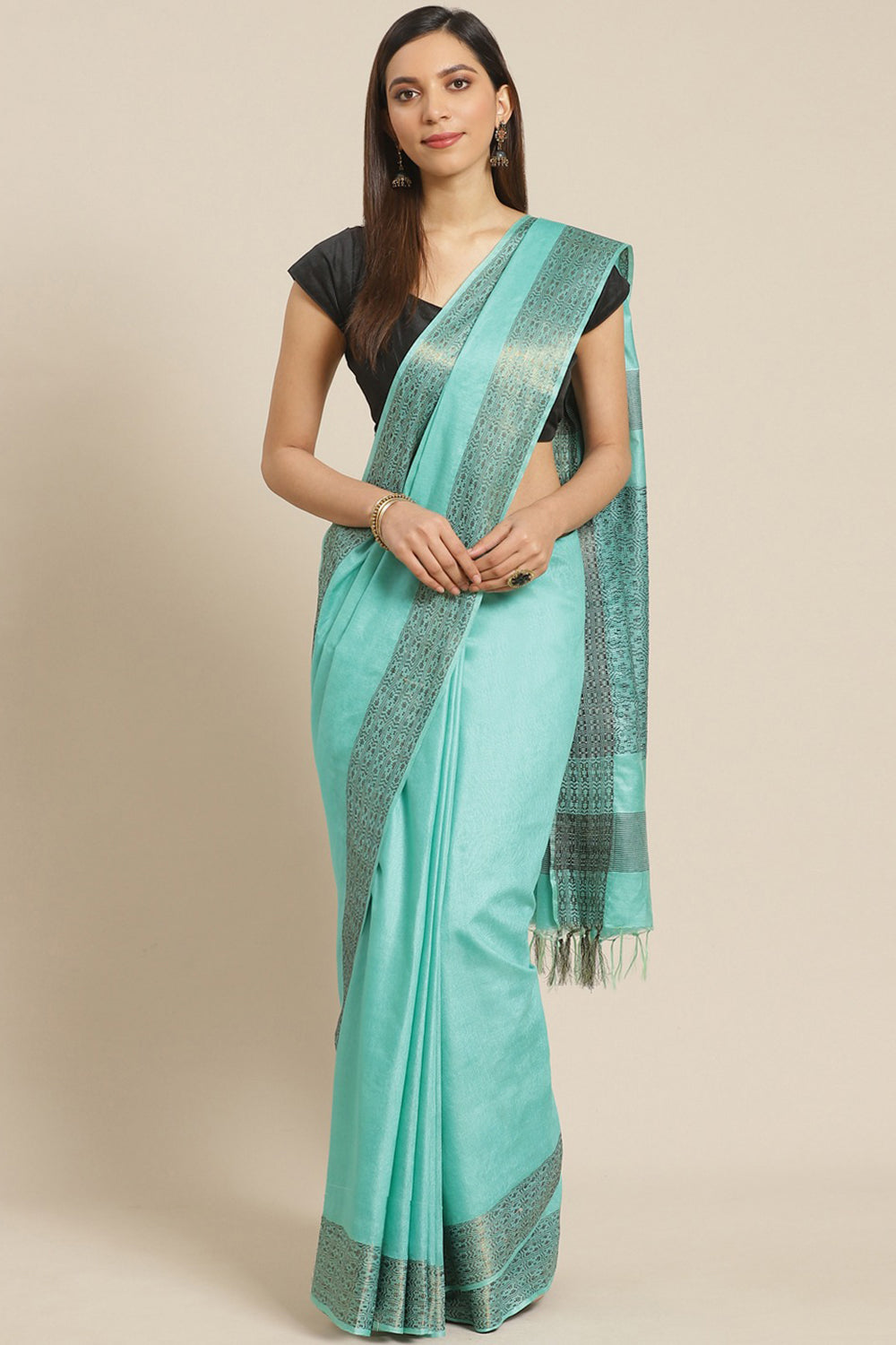 Buy Cotton Silk Woven Saree in Green