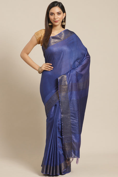 Buy Art Silk Woven Saree in Blue