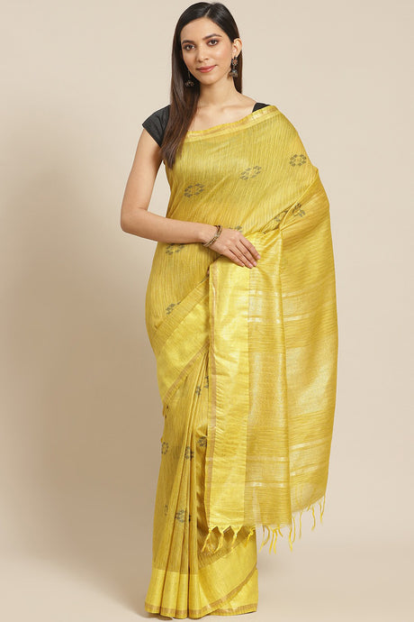 Buy Art Silk Woven Saree in Yellow