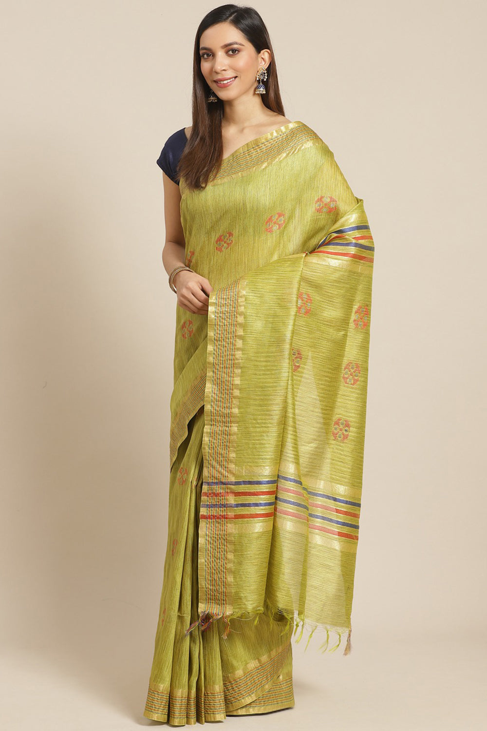 Buy Art Silk Woven Saree in Green