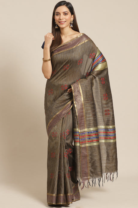 Buy Art Silk Woven Saree in Black