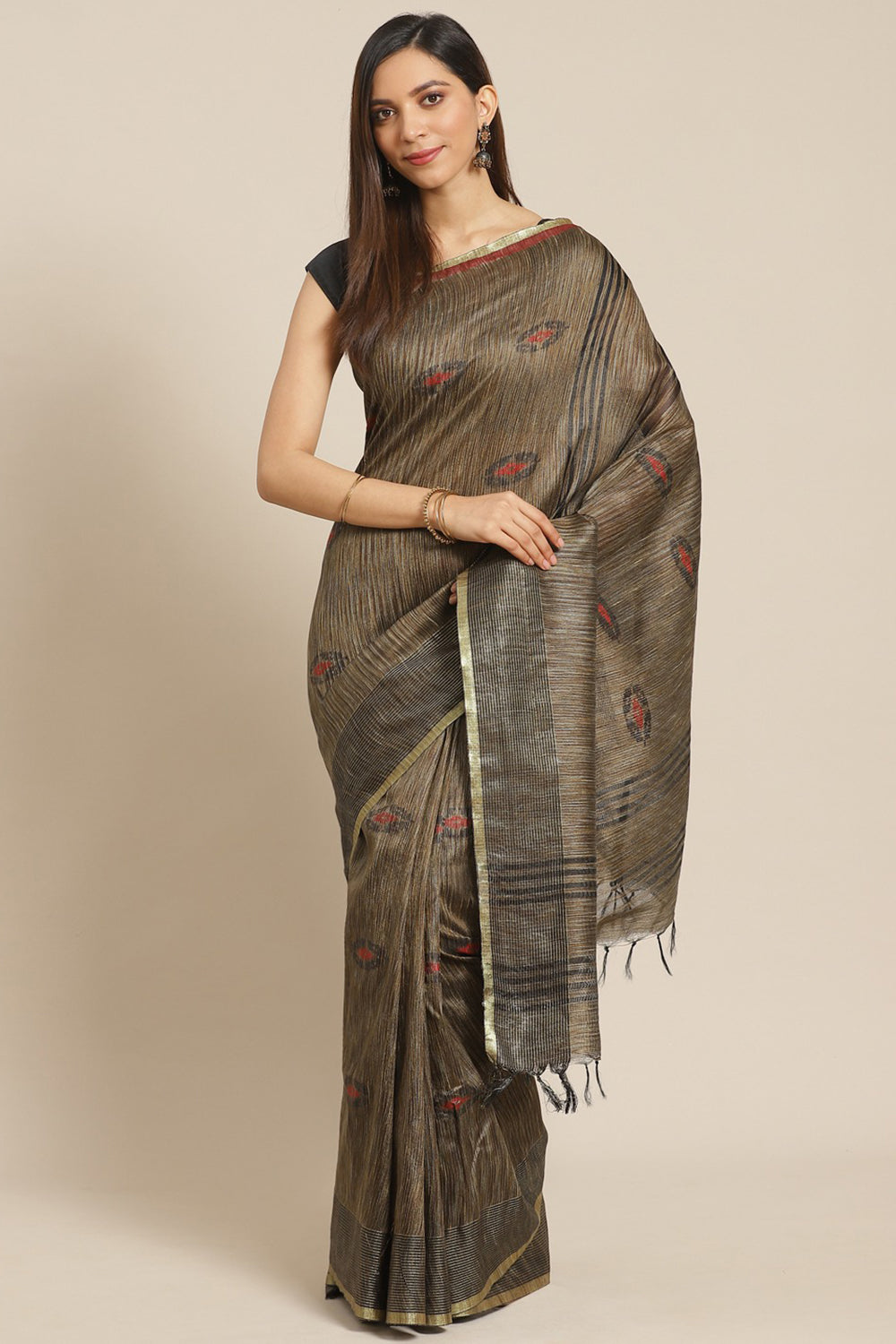 Buy Art Silk Woven Saree in Black