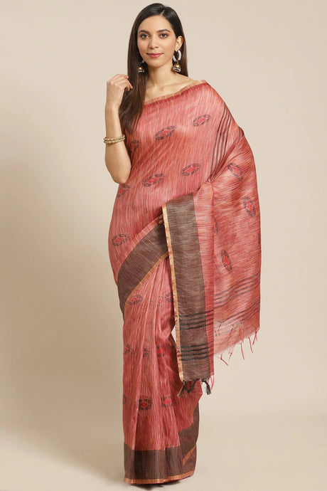 Buy Art Silk Woven Saree in Pink