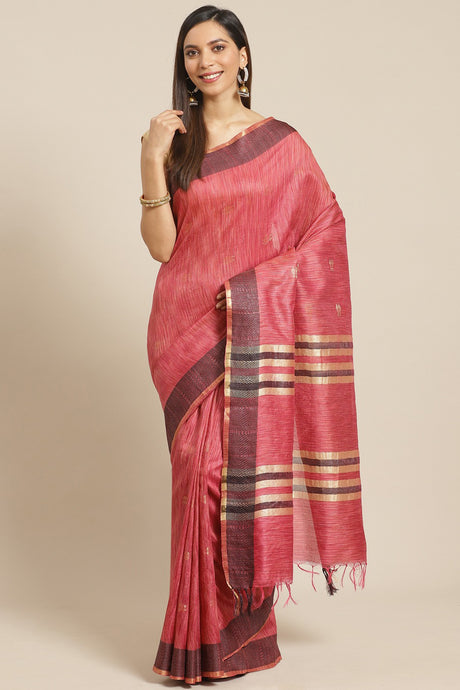 Buy Art Silk Woven Saree in Pink