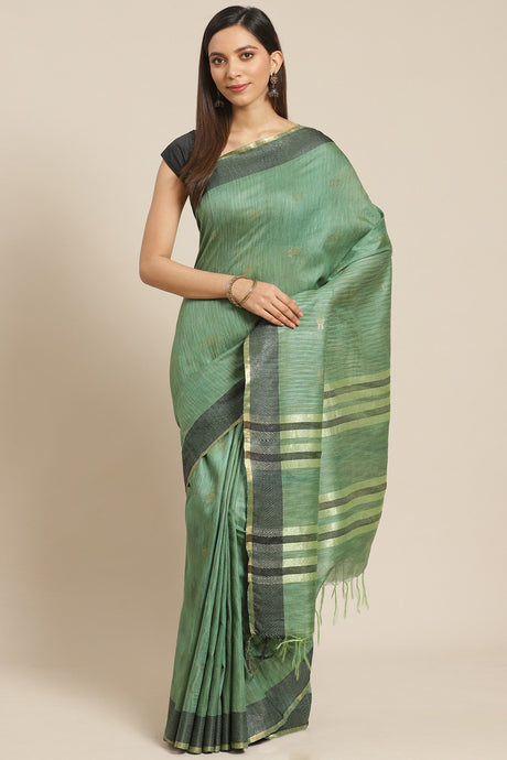 Buy Art Silk Woven Saree in Green