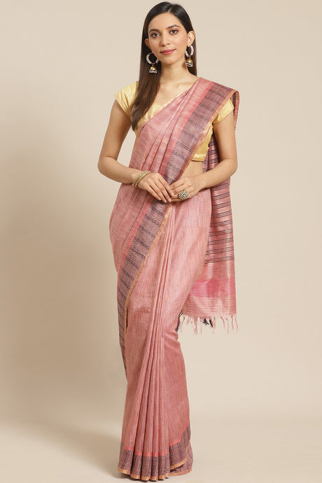 Buy Art Silk Woven Saree in Pink