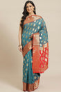 Buy Art Silk Woven Saree in Teal Blue