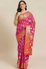 Buy Art Silk Woven Saree in Pink