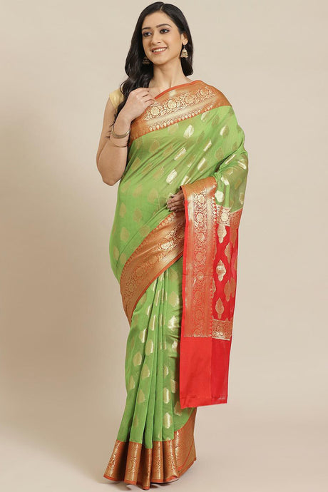 Buy Art Silk Woven Saree in Green