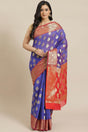 Buy Art Silk Woven Saree in Navy Blue