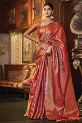 Buy Red Kanjivaram Silk Printed Woven Design Saree Online - KARMAPLACE