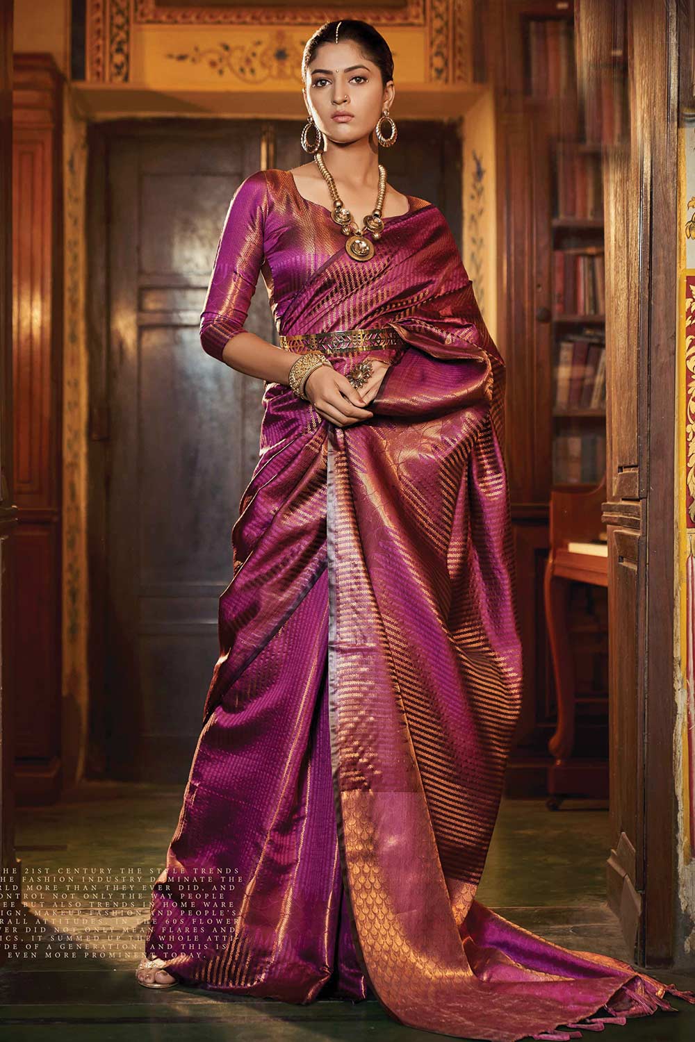 Dark Pink Kanjivaram Silk Printed Woven Design Saree