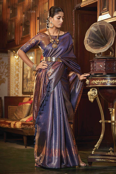 Buy Purple Kanjivaram Silk Printed Woven Design Saree Online - KARMAPLACE