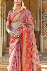Buy Pink Tissue Silk Printed Woven Design Saree Online - KARMAPLACE