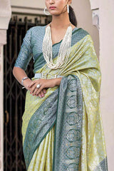 Buy Pista Green Tissue Silk Woven Design with Tassels Work Saree Online - KARMAPLACE