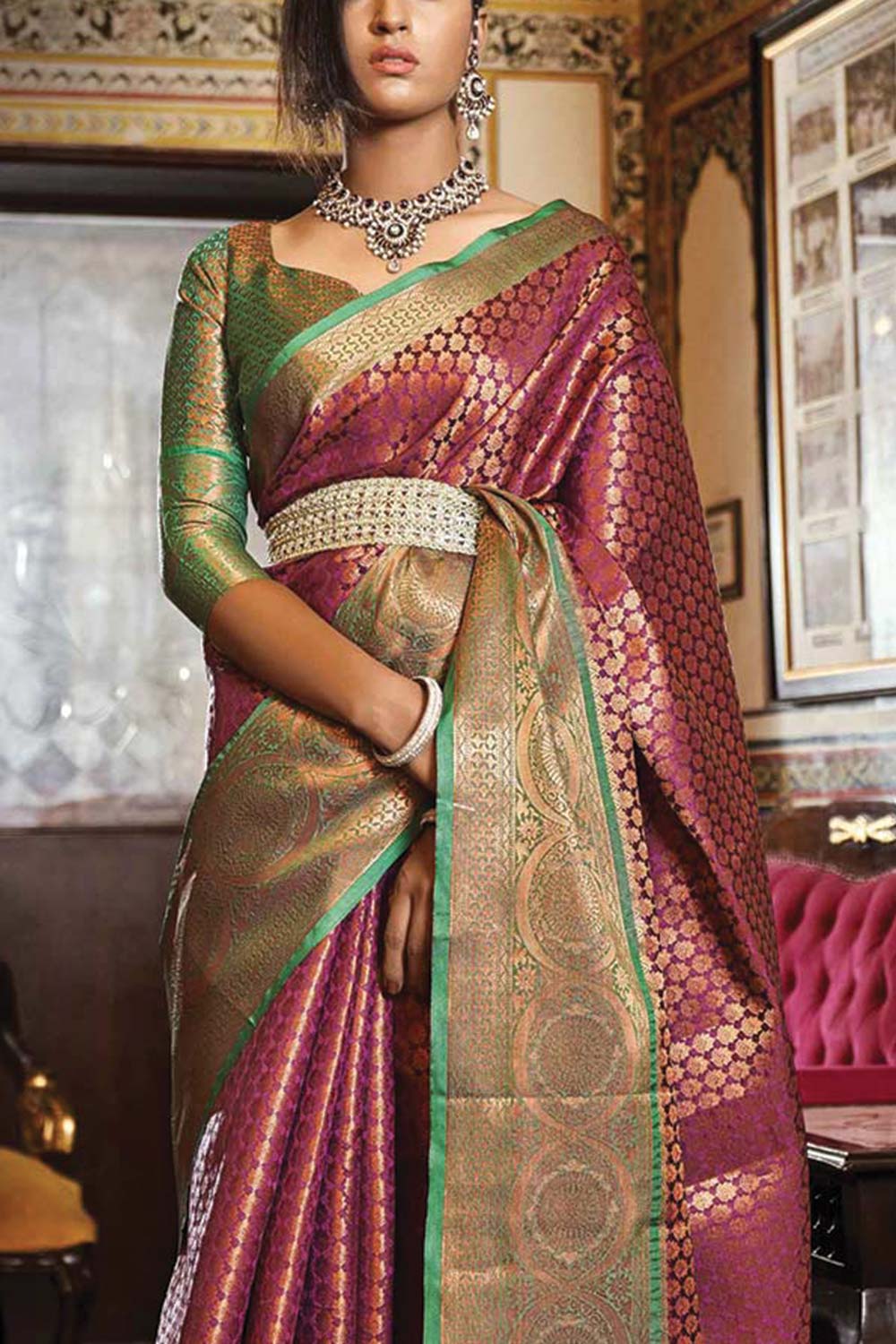 Buy Maroon Kanjivaram Silk Woven Design with Tassels Work Saree Online - KARMAPLACE