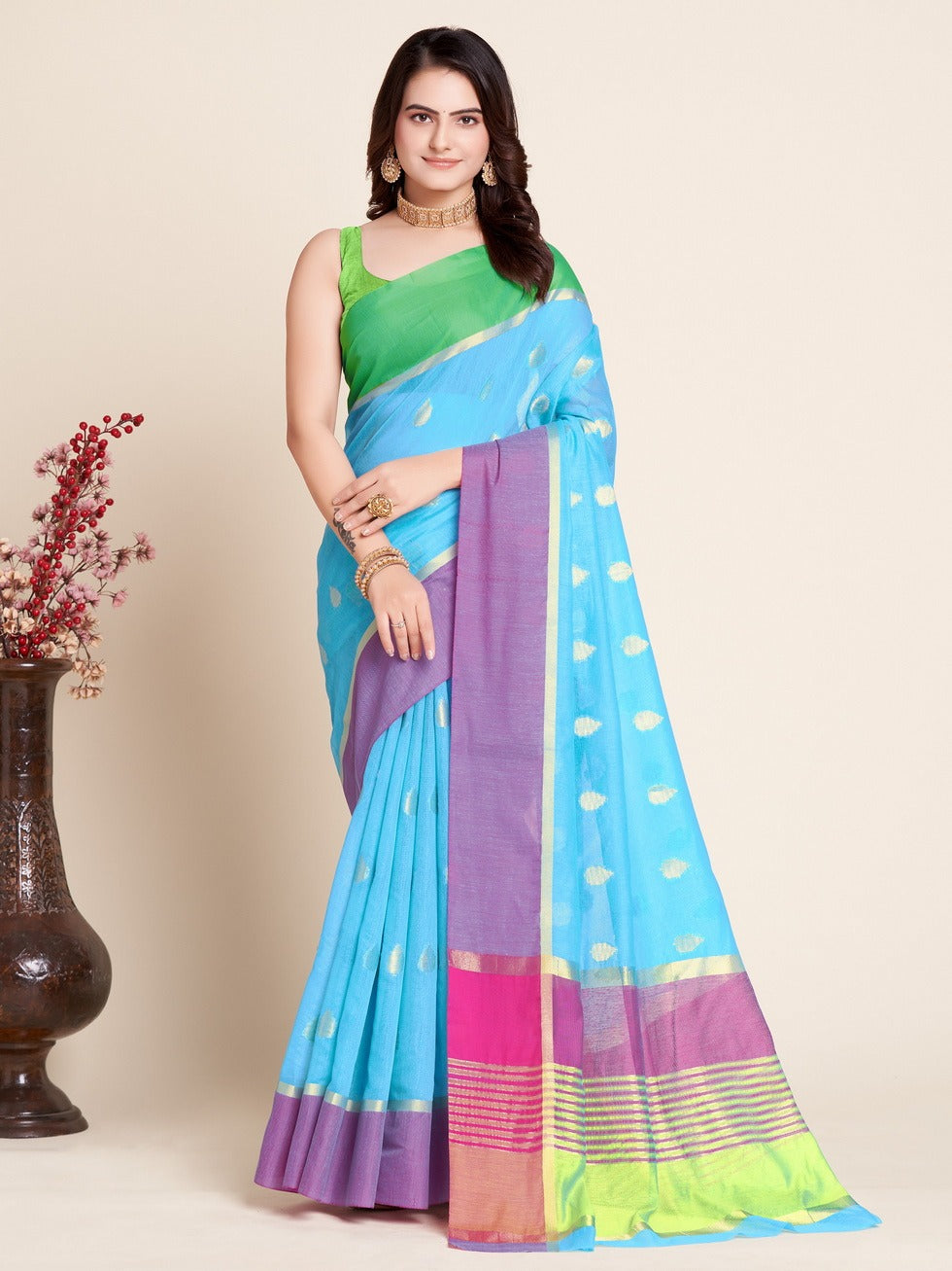 Sky Blue Soft Silk  Saree