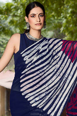 Georgette Blue Printed Designer Saree