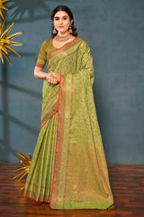 Buy Green Banarasi Silk Floral Zari Saree Online