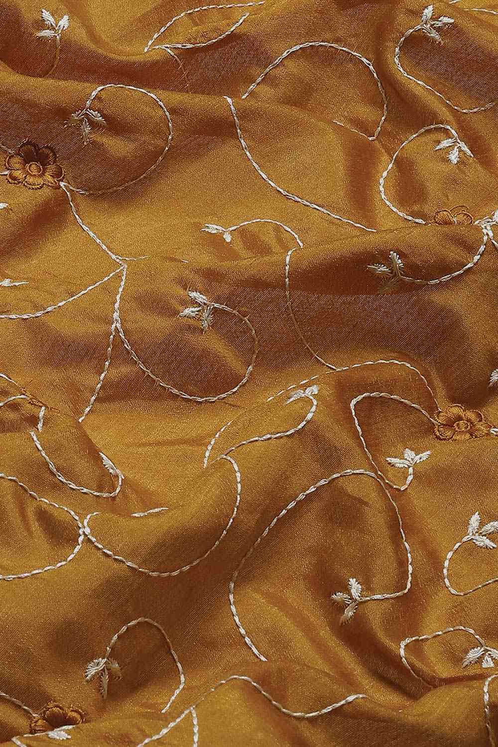 Buy Yellow Poly Cotton Embroidered Saree Online - KARMAPLACE