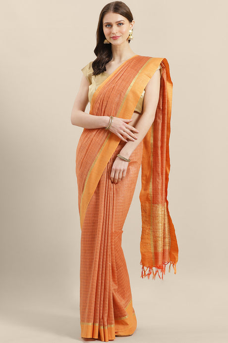 Buy Silk Woven Saree in Orange