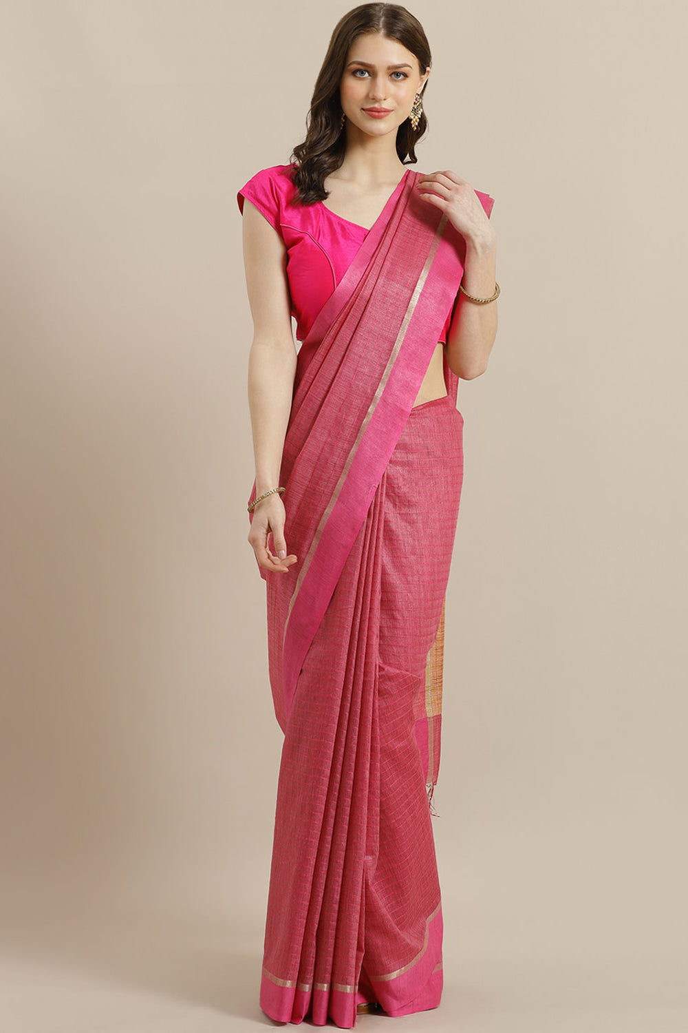 Buy Silk Woven Saree in Pink