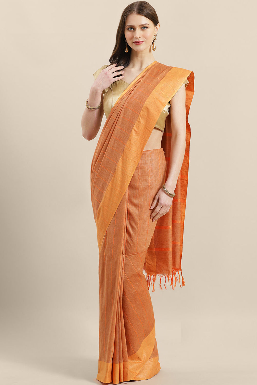 Buy Silk Woven Saree in Orange