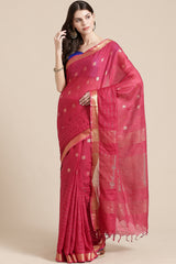 Buy Linen Woven Saree in Pink