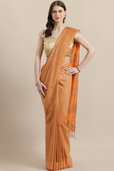 Buy Linen Woven Saree in Orange