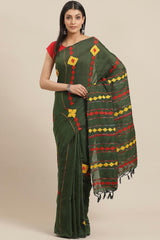 Buy Cotton Blend Woven Saree in Green