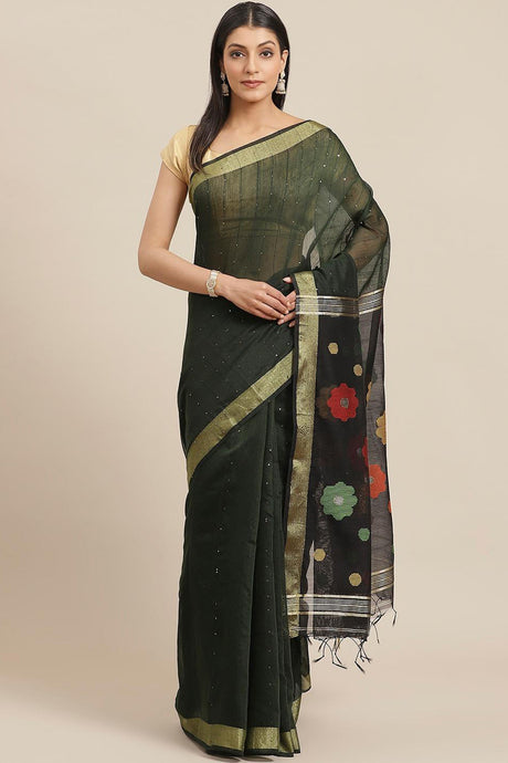 Buy Art Silk Woven Saree in Green