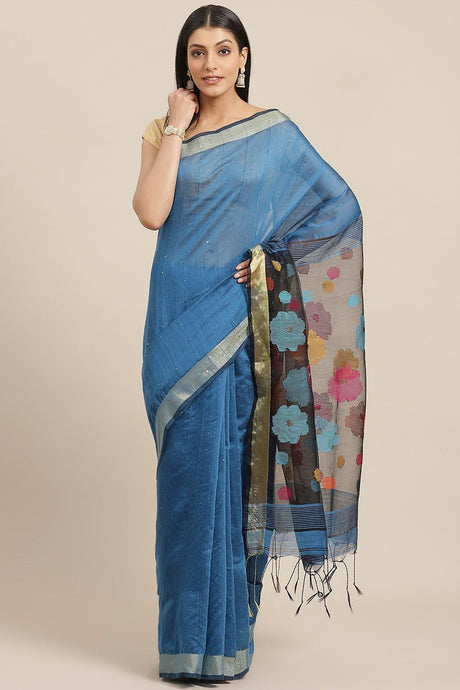 Buy Art Silk Woven Saree in Blue