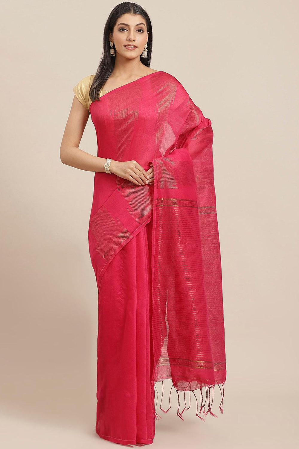 Buy Art Silk Woven Saree in Pink