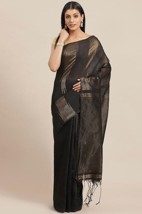 Buy Art Silk Woven Saree in Black