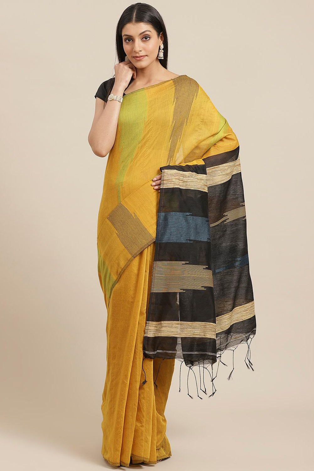 Buy Cotton Silk Woven Saree in Yellow