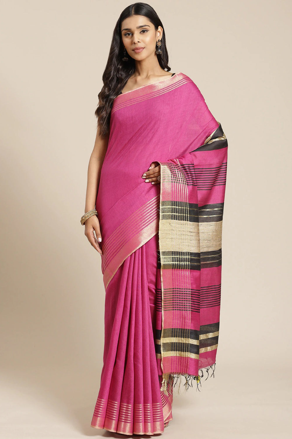 Buy Cotton Silk Woven Saree in Pink