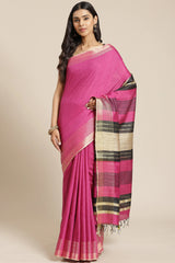 Buy Cotton Silk Woven Saree in Pink