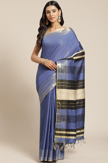 Buy Cotton Silk Woven Saree in Blue