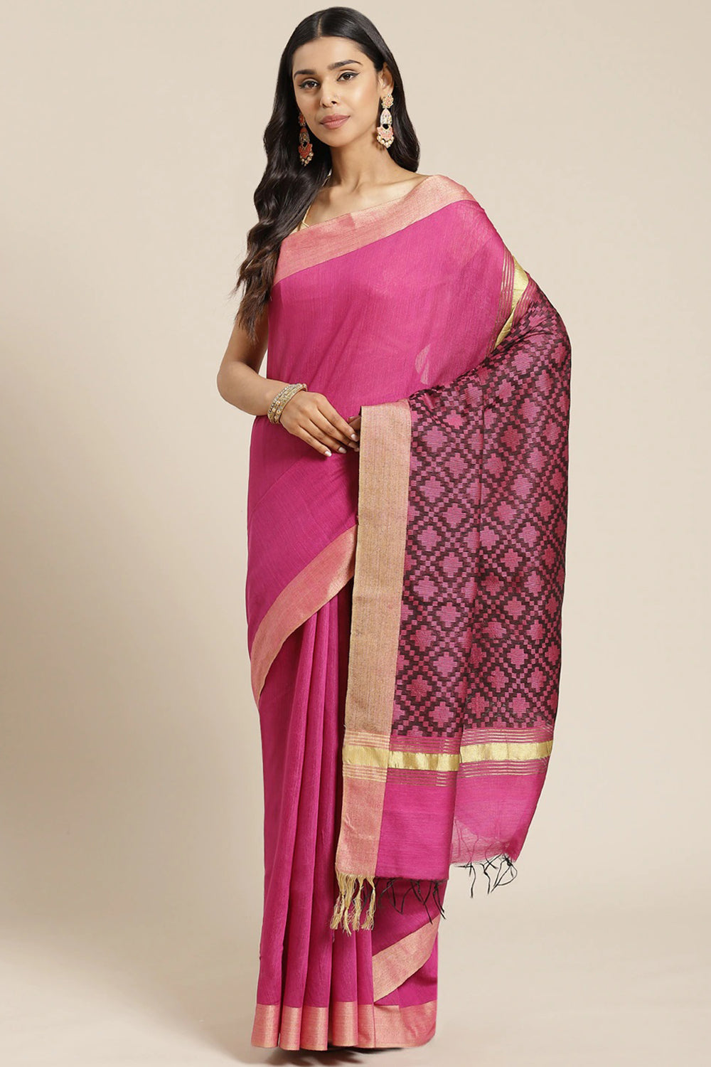 Buy Cotton Silk Woven Saree in Pink