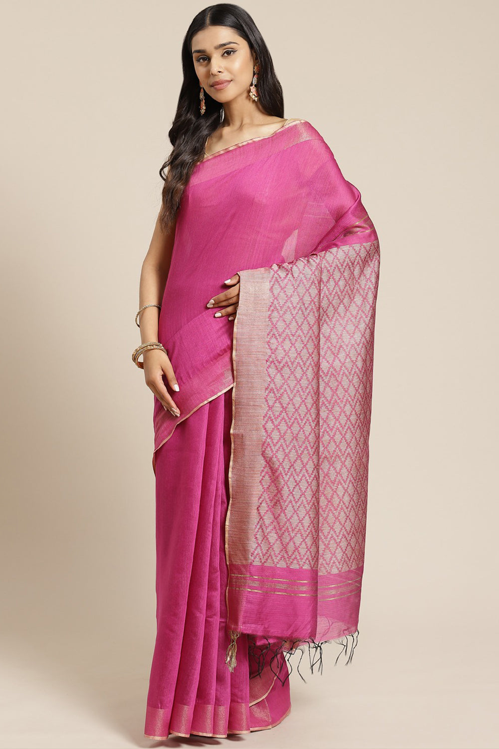 Buy Cotton Silk Woven Saree in Pink