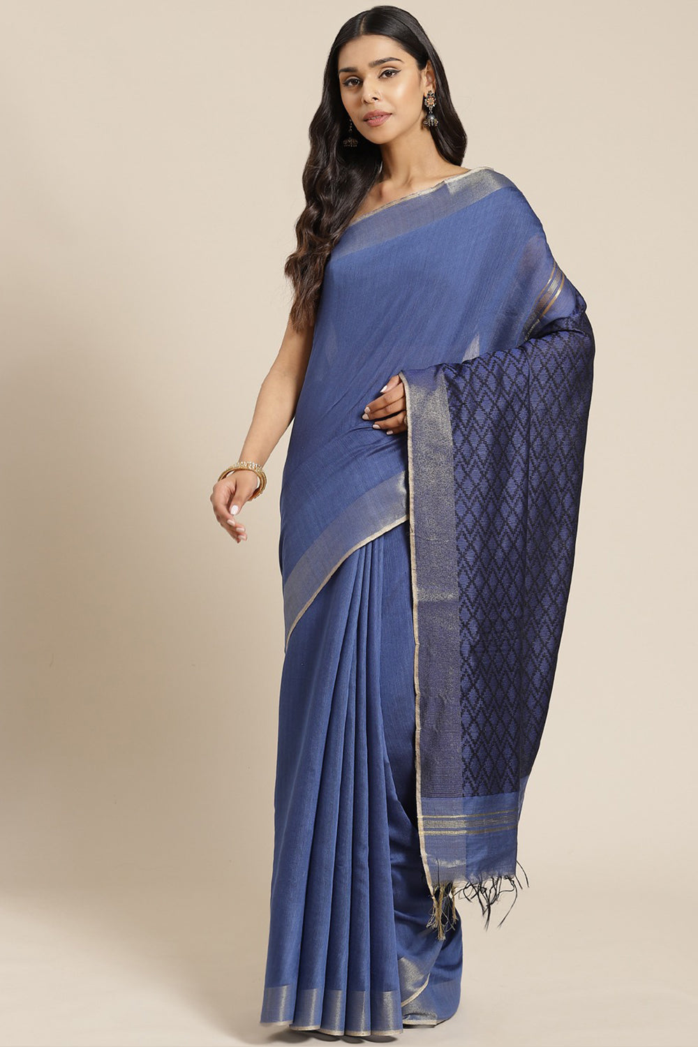 Buy Cotton Silk Woven Saree in Blue