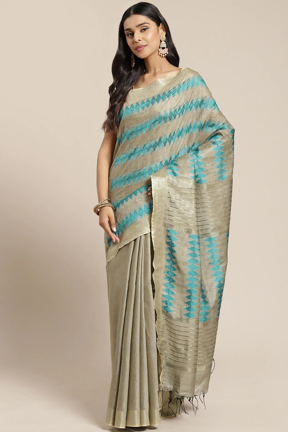 Buy Cotton Silk Woven Saree in Green