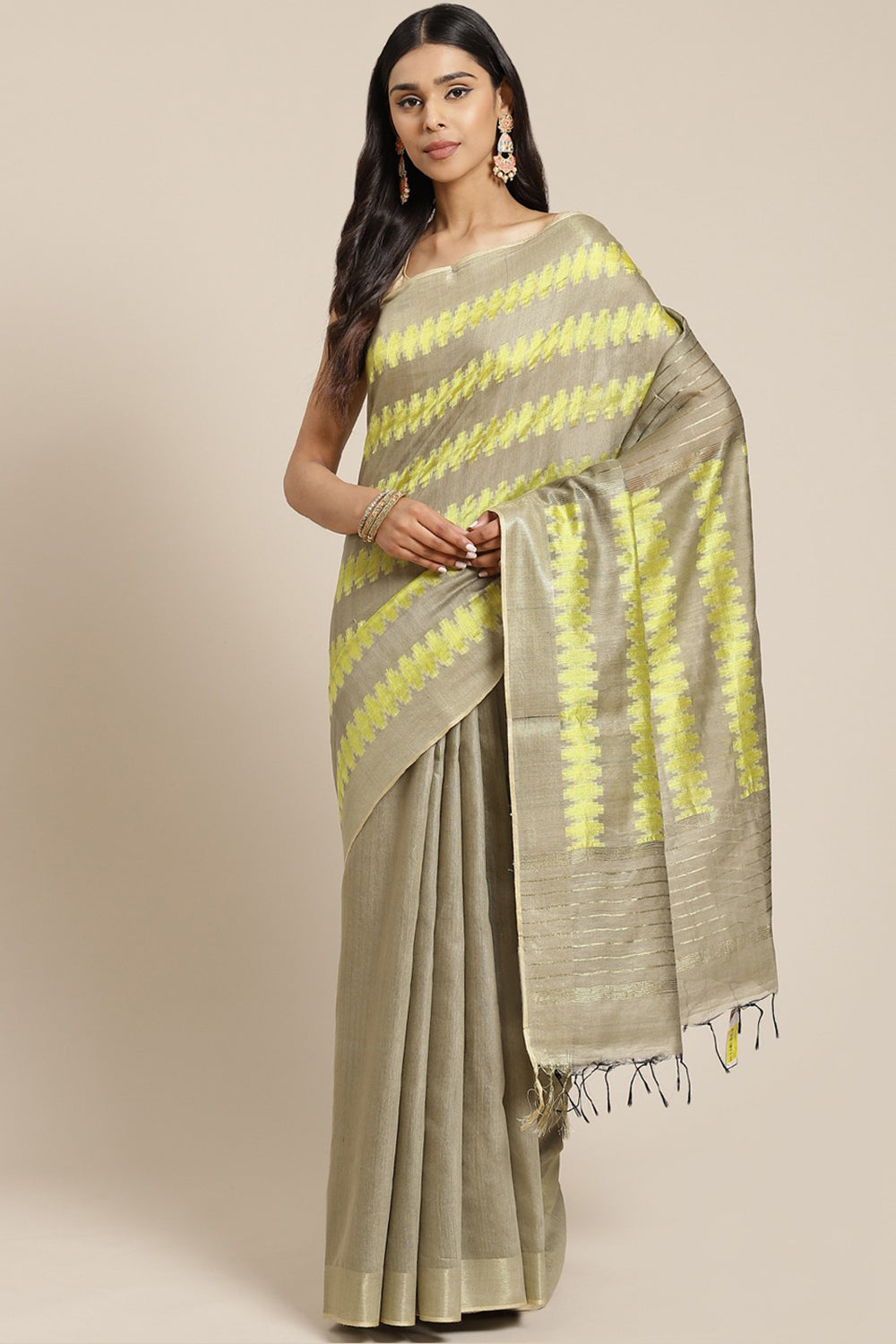 Buy Cotton Silk Woven Saree in Grey