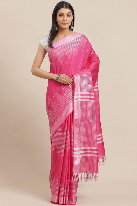 Buy Silk Woven Saree in Pink